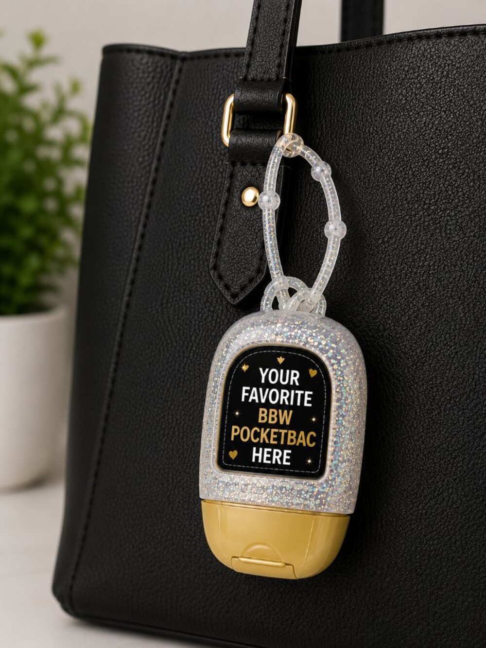 BBW Shimmery Glitter Silver PocketBac Hand Sanitizer Holder Bag Charm | NWT
